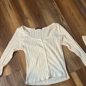 Brandy Melville Cream Ribbed 3/4 Sleeve Blouse